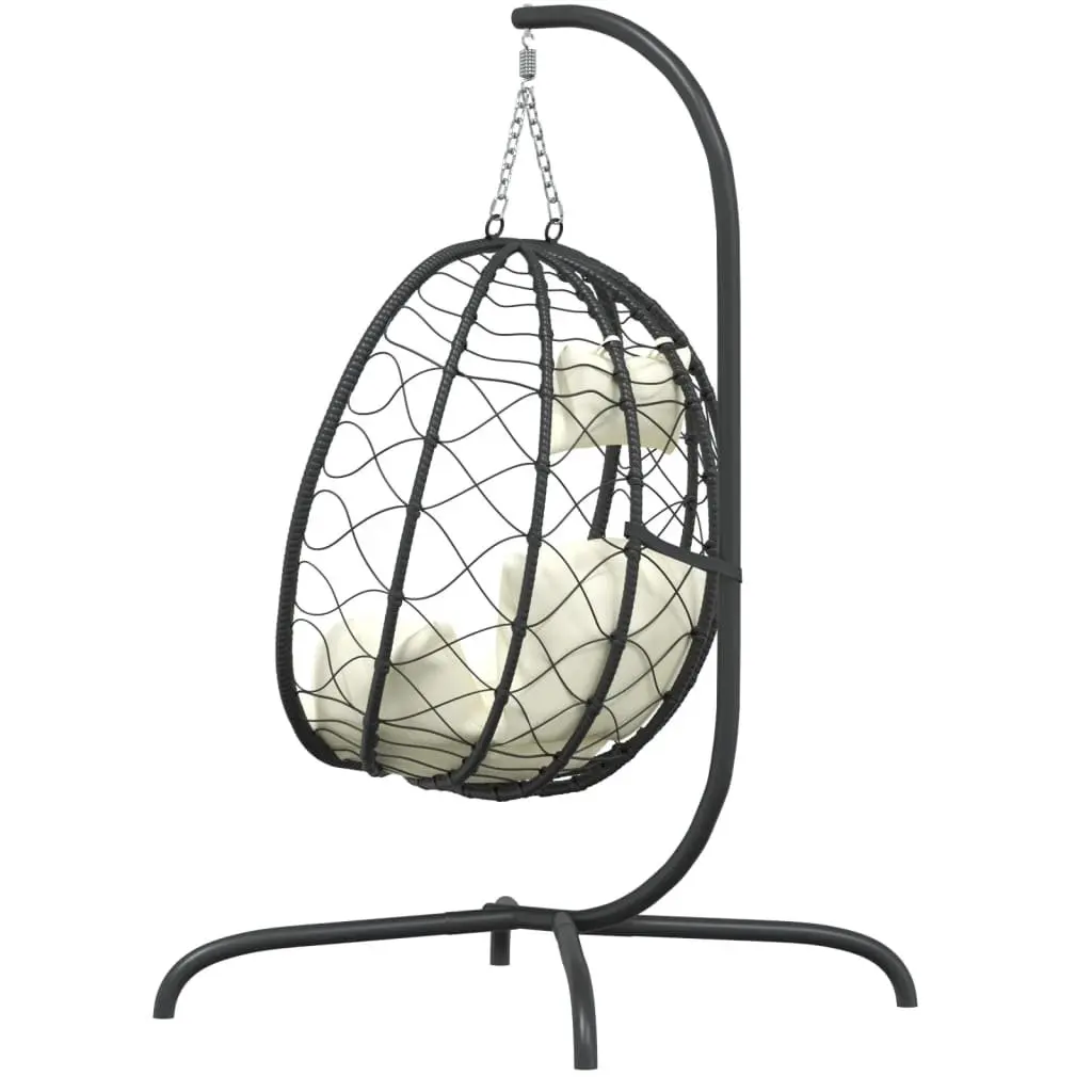 Hanging Egg Chair Cream Outdoor Rattan Swing with Padded Cushion for Relaxation