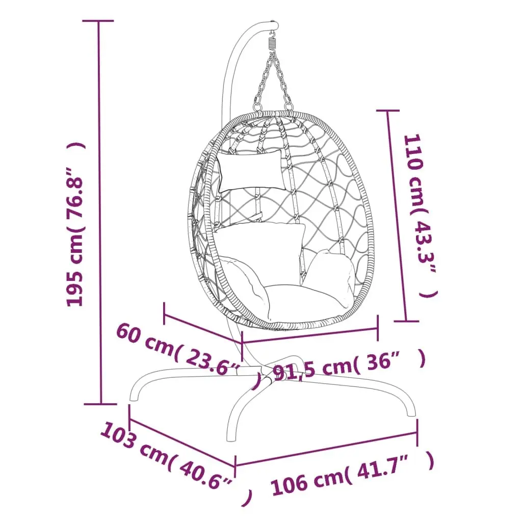 Hanging Egg Chair Cream Outdoor Rattan Swing with Padded Cushion for Relaxation