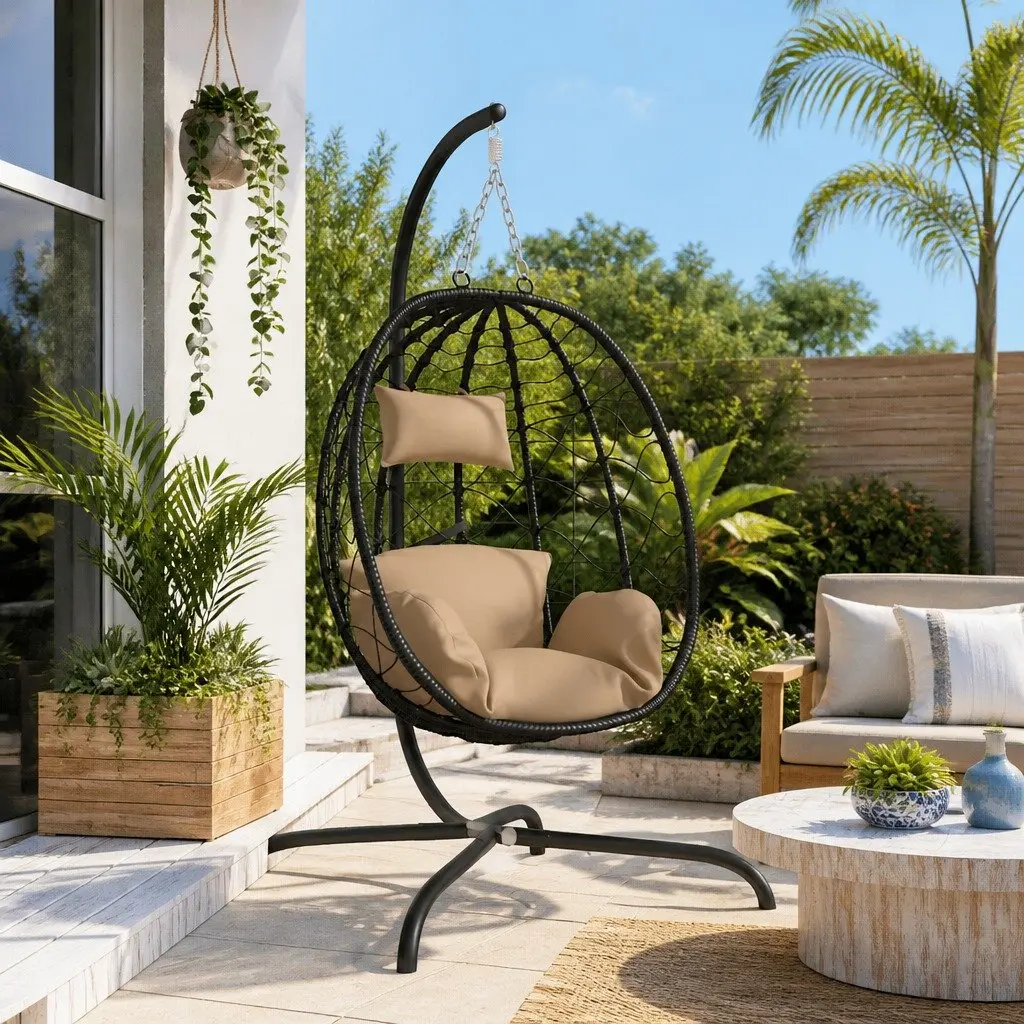 Hanging Egg Chair Outdoor Rattan Taupe