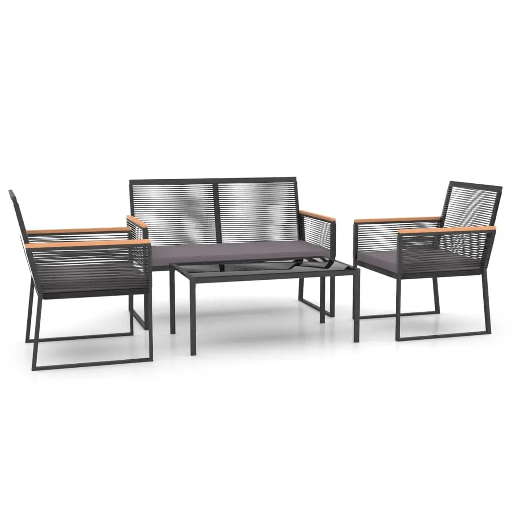 4 Piece Outdoor Furniture Set Garden Lounge Black Padded Cushions Steel Frame