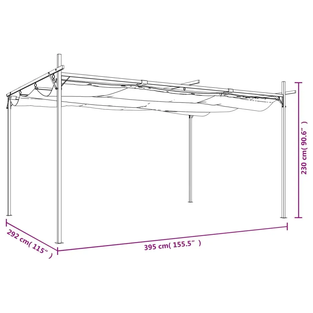 Pergola Outdoor Garden Shelter Retractable Roof Cream 395L x 292W x 230H cm