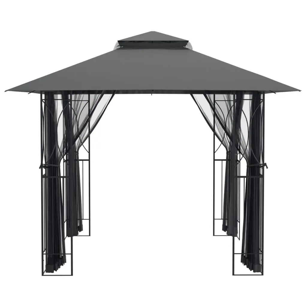Gazebo Steel Frame 300x300x270cm Anthracite Double-Tiered Roof Mesh Sidewalls
