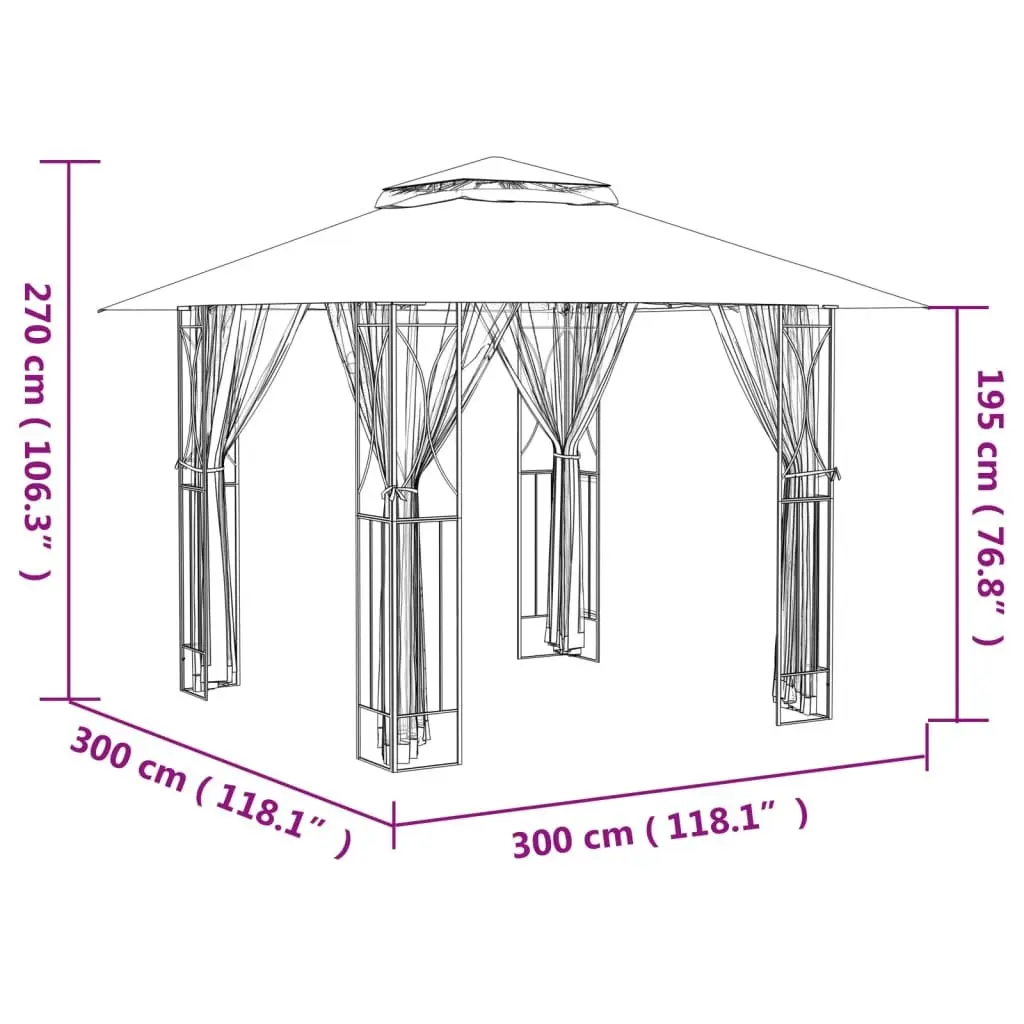 Gazebo Steel Frame 300x300x270cm Anthracite Double-Tiered Roof Mesh Sidewalls