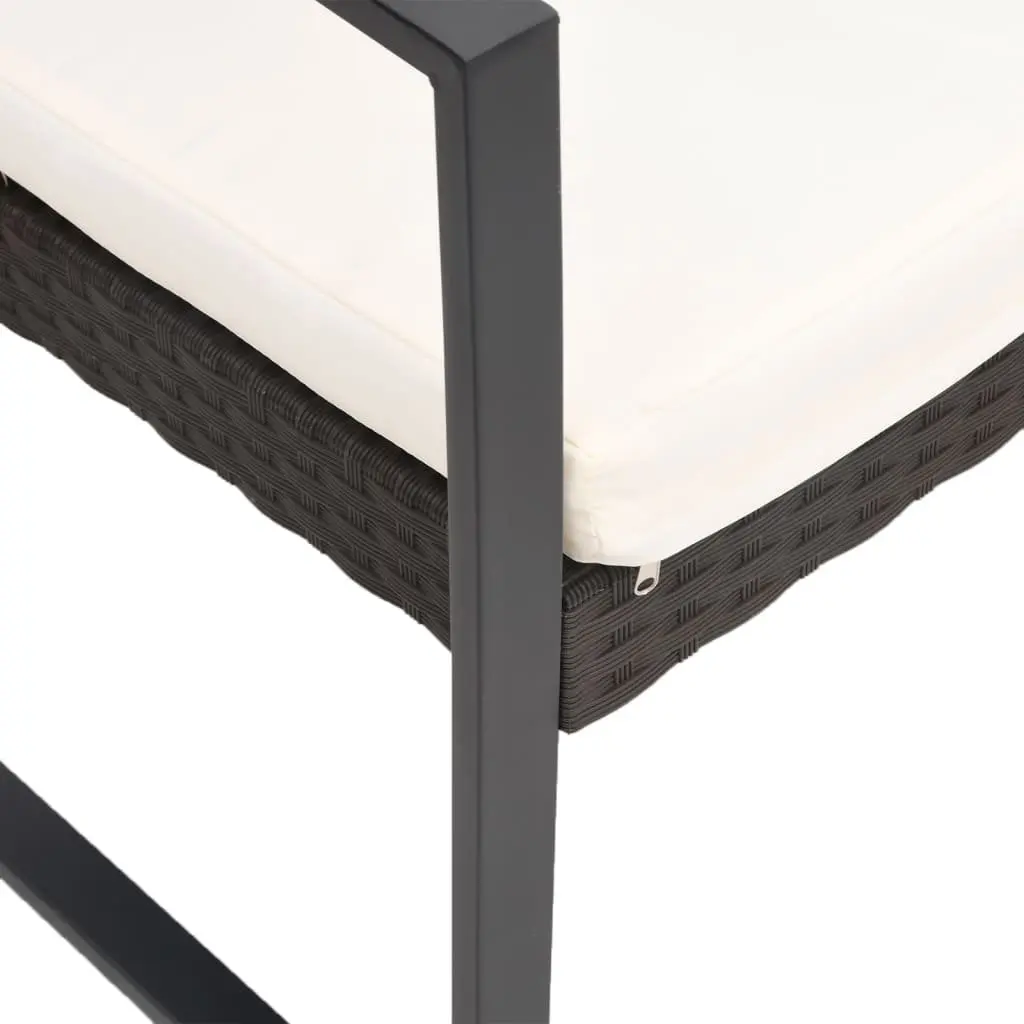 Outdoor Dining Chairs PP Rattan Steel Frame 2 Pcs Black with Cushions