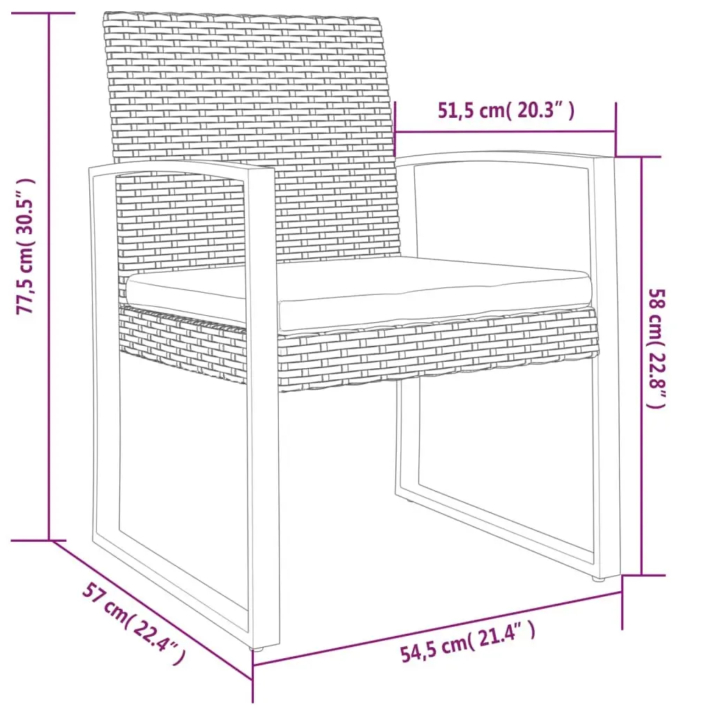 Outdoor Dining Chairs PP Rattan Steel Frame 2 Pcs Black with Cushions