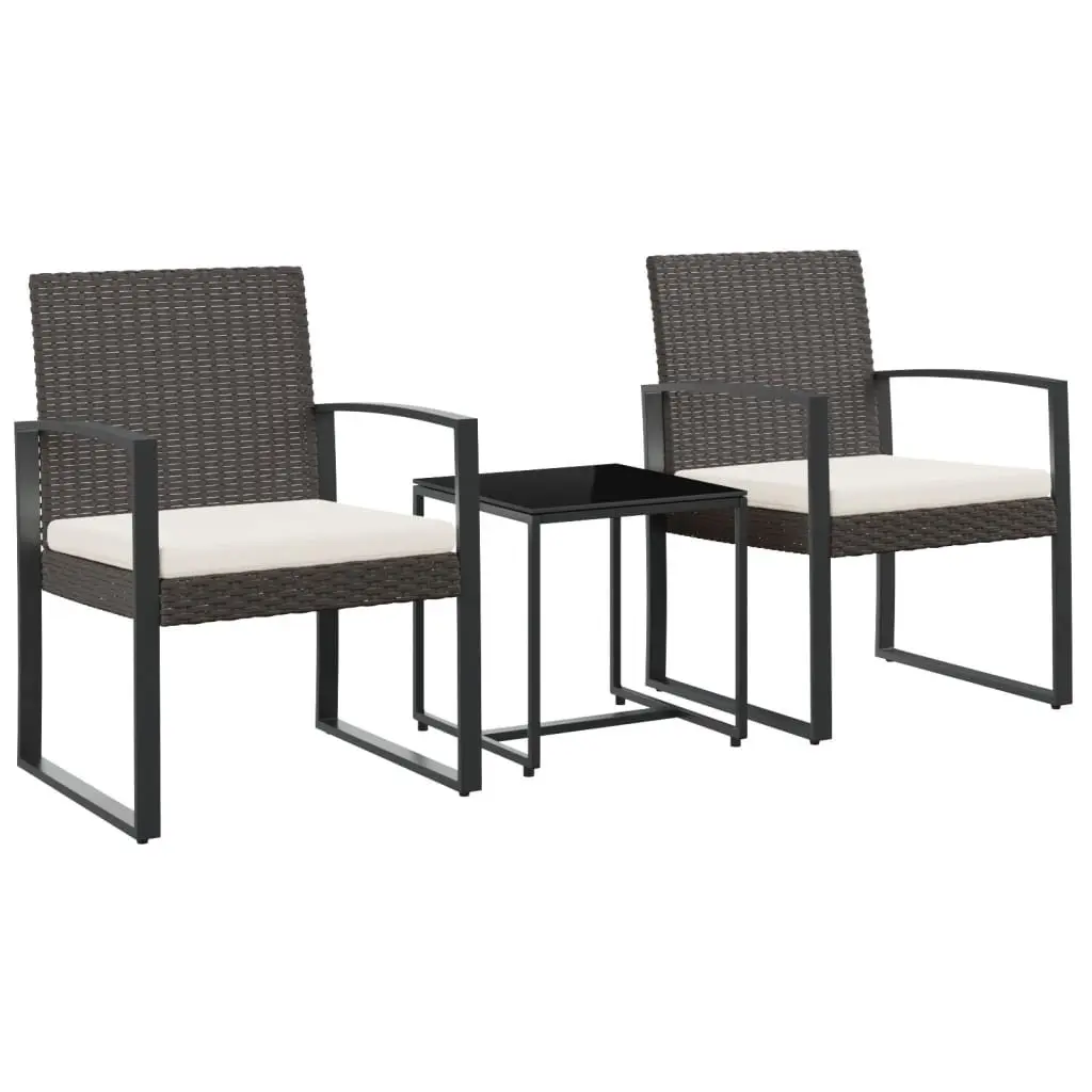 3 Piece Modular Outdoor Dining Set Brown PP Rattan with Cushions