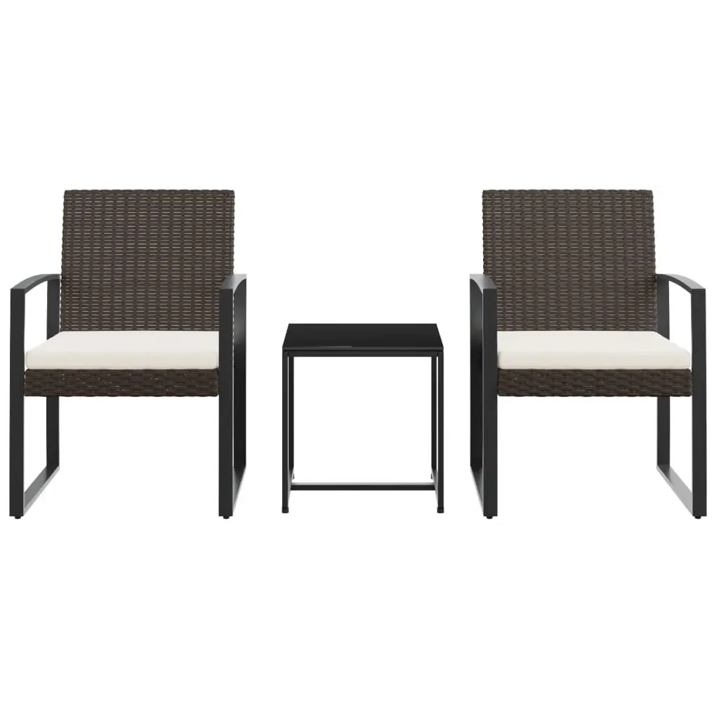 3 Piece Modular Outdoor Dining Set Brown PP Rattan with Cushions