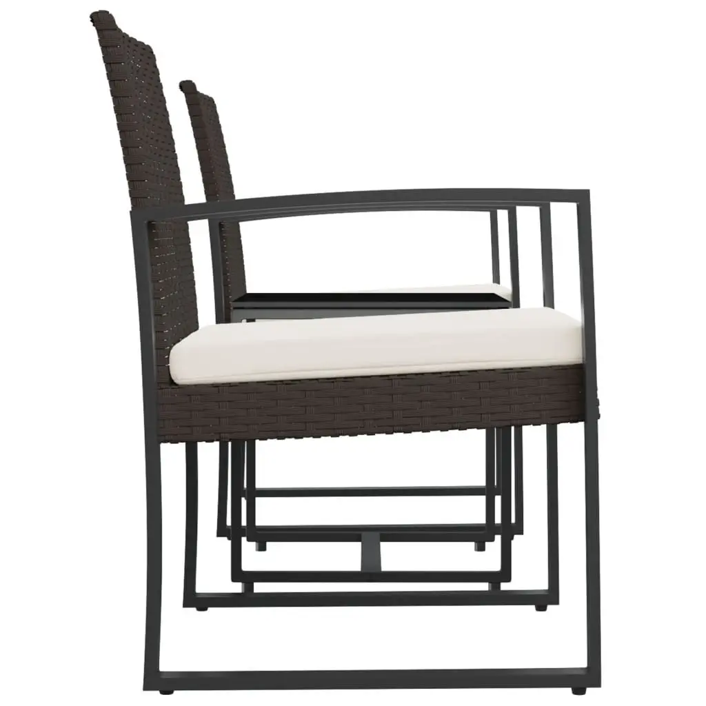 3 Piece Modular Outdoor Dining Set Brown PP Rattan with Cushions