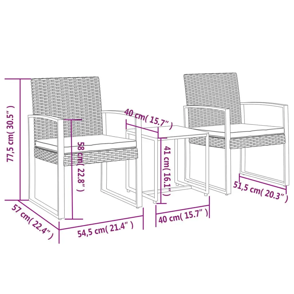 3 Piece Modular Outdoor Dining Set Brown PP Rattan with Cushions