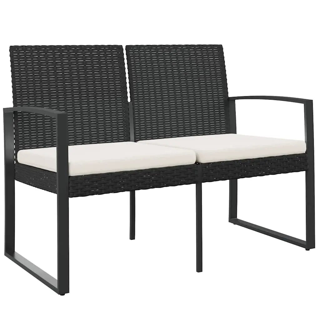 2-Seater Garden Bench Steel Frame Polypropylene Cushions Black