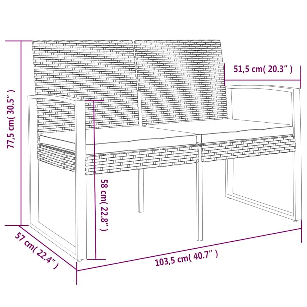 2-Seater Garden Bench Steel Frame Polypropylene Cushions Black