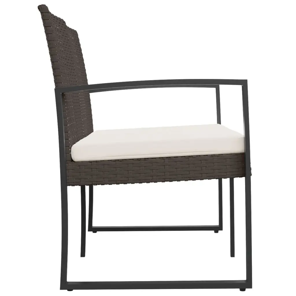 2-Seater Garden Bench with Cushions Brown Outdoor Seating Armrests Backrest
