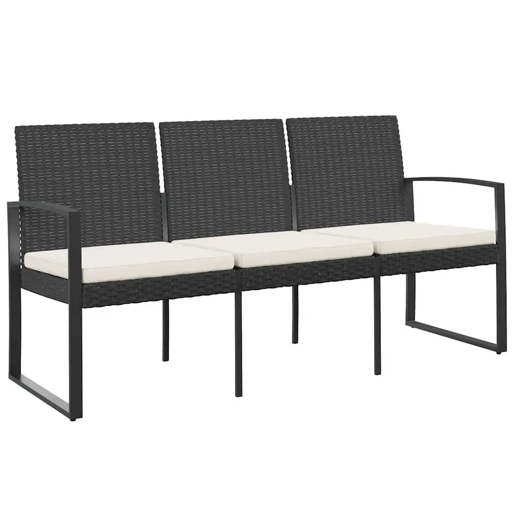 Black Outdoor 3-Seater Bench Powder Coated Steel with Cushions Patio Furniture
