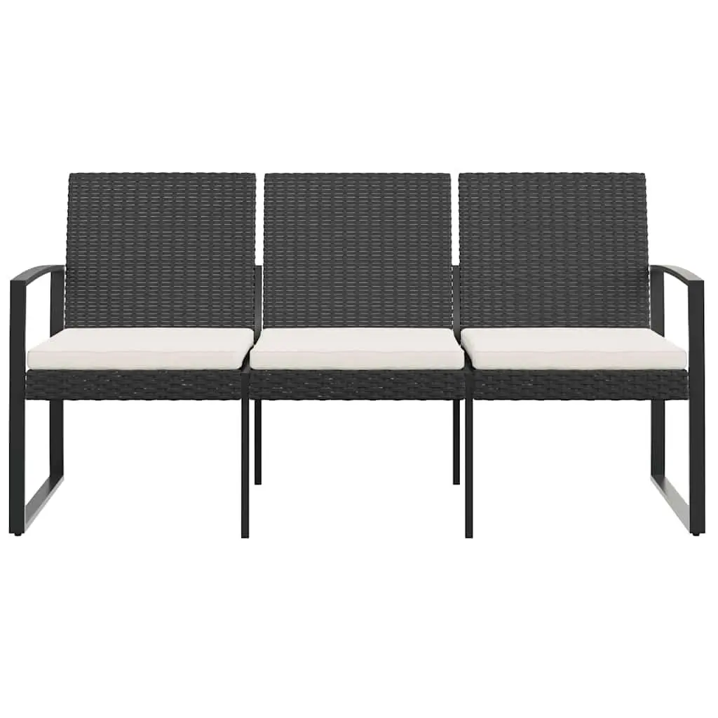 Black Outdoor 3-Seater Bench Powder Coated Steel with Cushions Patio Furniture