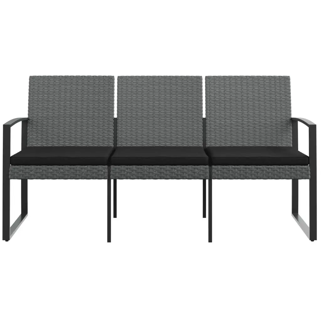3-Seater Garden Bench Powder-coated Steel Grey with Cushions Outdoor Patio Furniture