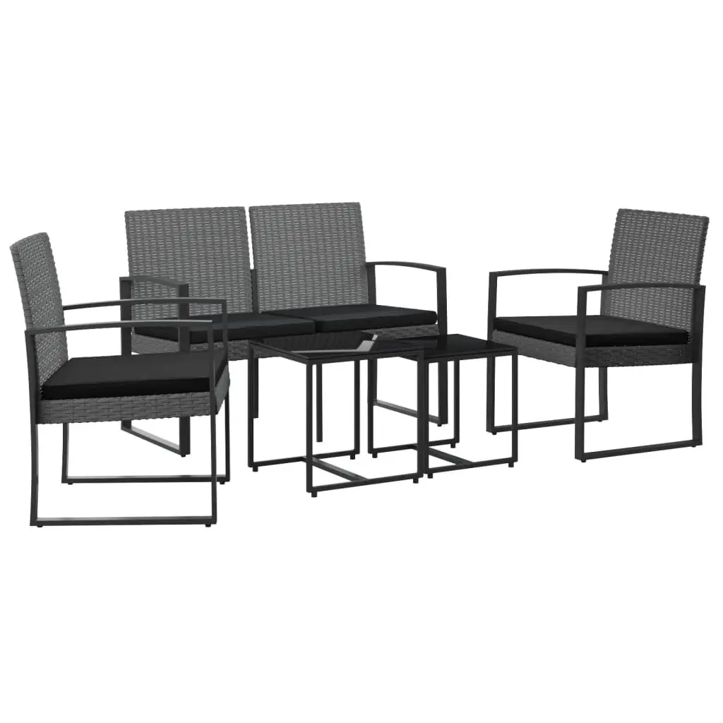 Outdoor Dining Set Grey Rattan 5 Piece Patio Furniture Cushions Steel Frame
