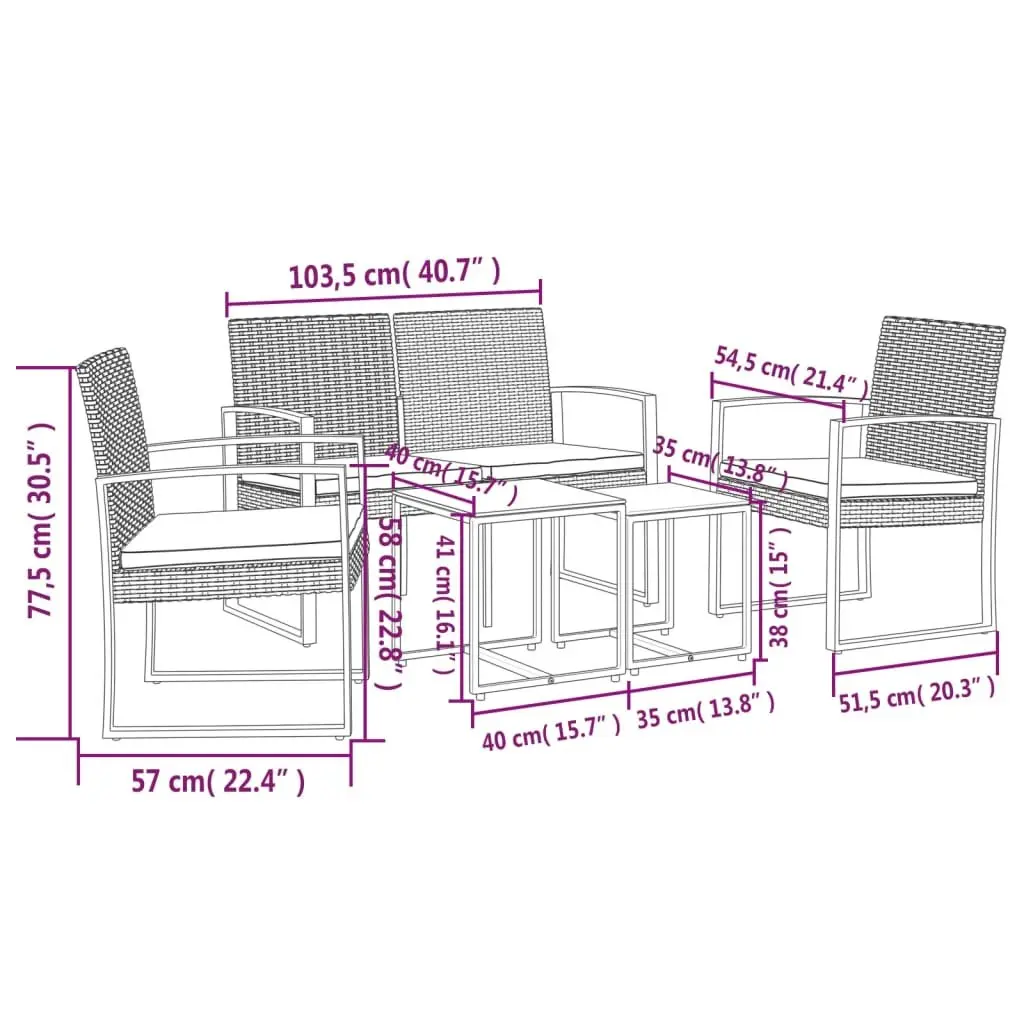 Outdoor Dining Set Grey Rattan 5 Piece Patio Furniture Cushions Steel Frame