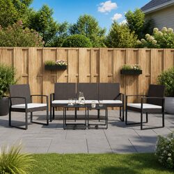 Garden Dining Set 5 Piece Brown Outdoor Furniture Table Chairs Cushions