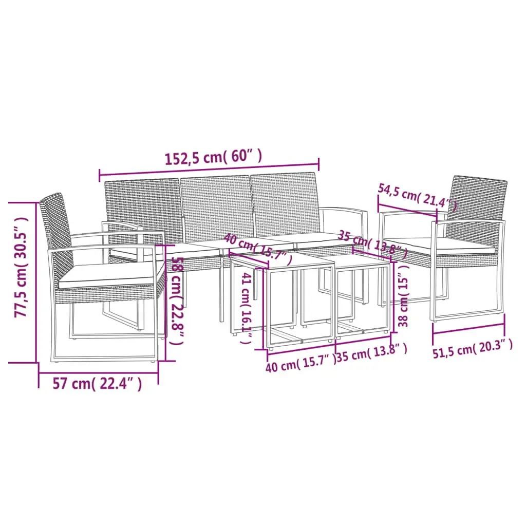 Garden Dining Set Modular Grey Rattan 5 Piece Outdoor Furniture with Cushions