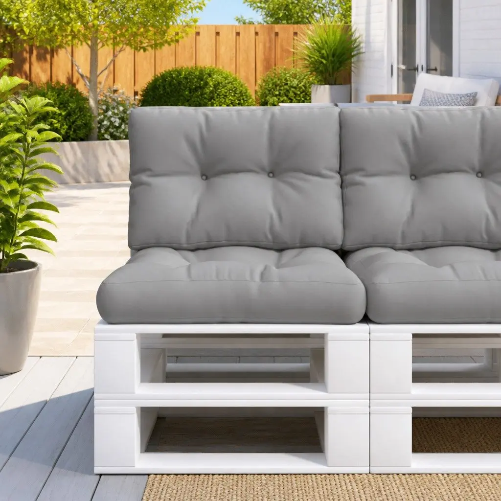 Pallet Cushions Polyester Fabric 2 pcs Grey Outdoor Garden Sofa Seat Pad