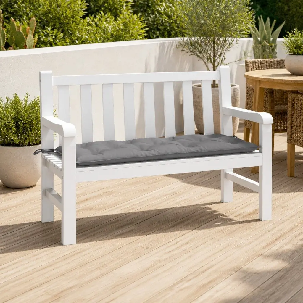 Outdoor Cushion Grey Oxford Fabric 120x50x7cm Water-Resistant Patio Seat Pad with Hollow Fibre Filling for Garden Bench
