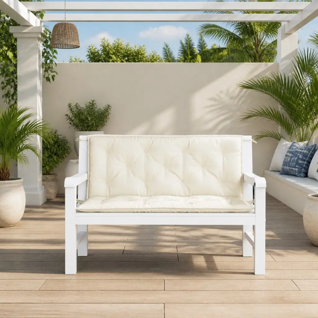 Outdoor Seating Pad Cushions Water Resistant Cream 2 Pack Oxford Fabric 120x50x7cm Durable Soft Filling