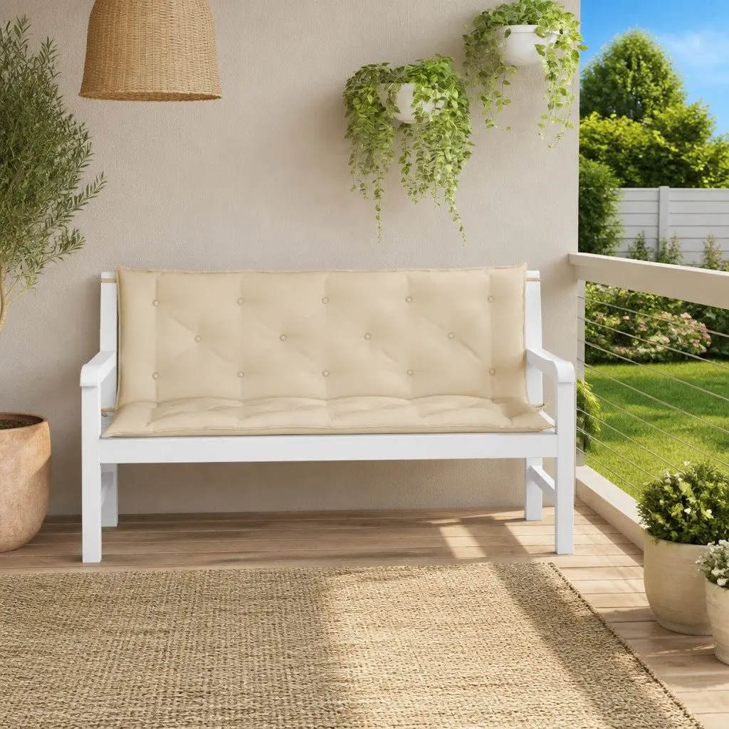 Outdoor Cushion Pads Beige Oxford Fabric Garden Bench 2 Pieces 150x50x7cm Water Resistant Non Slip