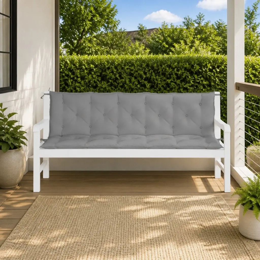 Garden Bench Cushions 2 Piece Soft Support Oxford Fabric Grey 180x50x7cm Durable Outdoor Patio Seat Pad