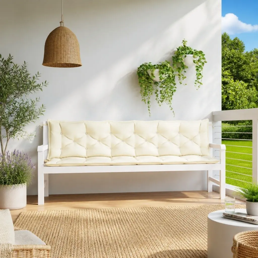 Garden Bench Cushions Water Resistant Oxford Fabric 200 x 50 x 7 cm Cream 2 Piece