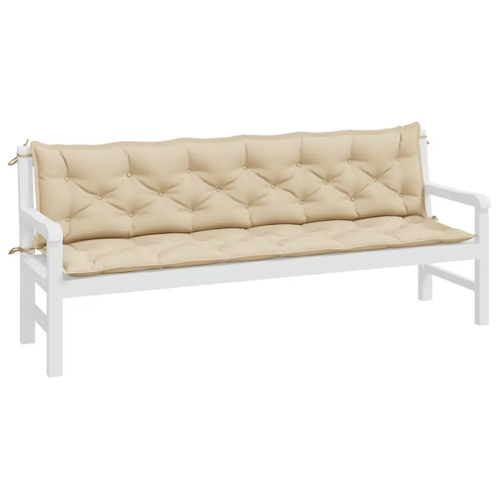 Outdoor Garden Bench Cushions 2 Piece Set Beige Oxford Fabric Water-Resistant Non-Slip Seat Pads 200x50x7cm