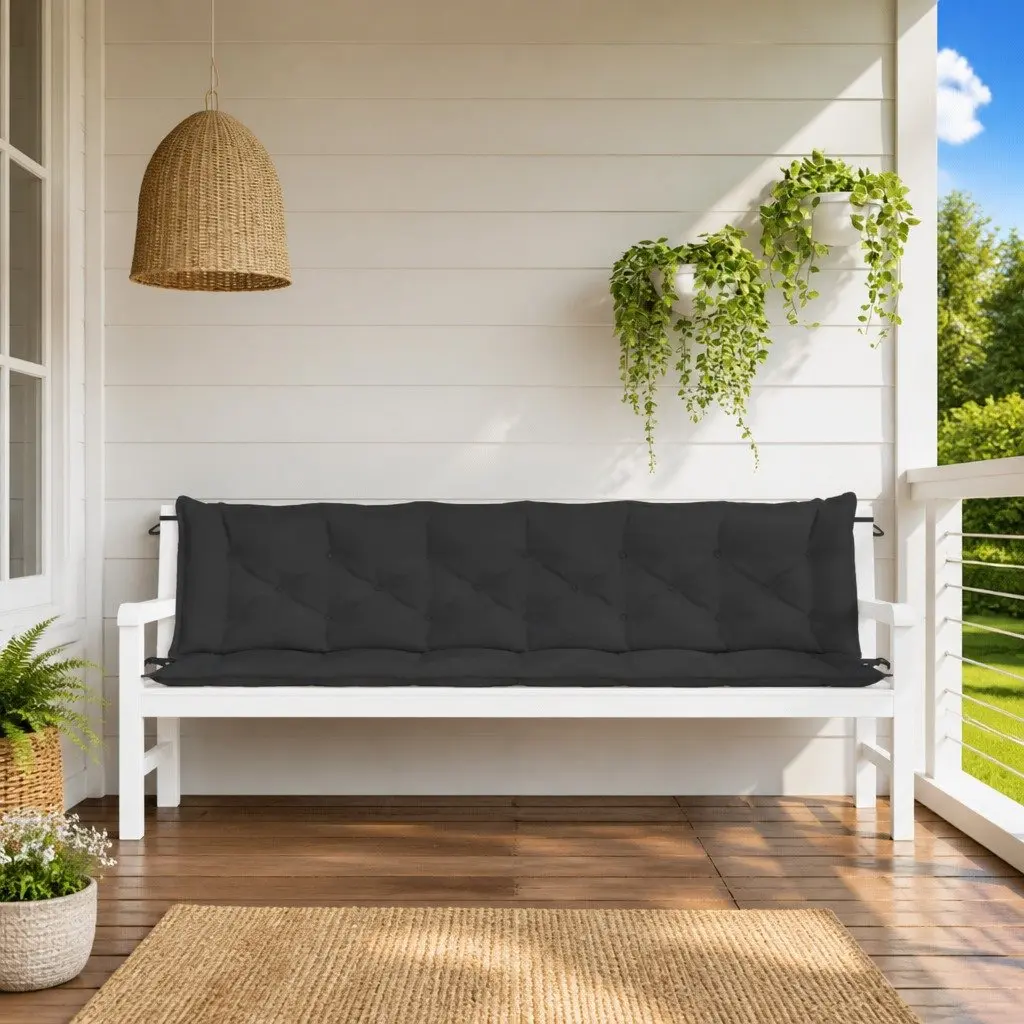 Garden Bench Cushions Oxford Fabric 200x50x7cm Black 2 Piece Outdoor Seating Pad Water-Resistant