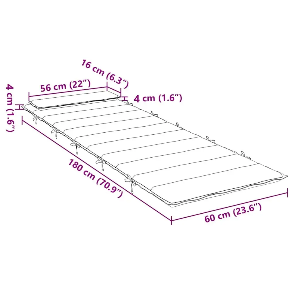 Sun Lounger Cushion Oxford Fabric 180x60x4cm Black Outdoor Garden Patio Chair Seat Pad
