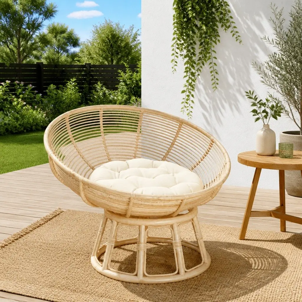 Cushion Round Seat Pad Oxford Fabric Cream 60cm Diameter for Indoor Outdoor Garden Chair