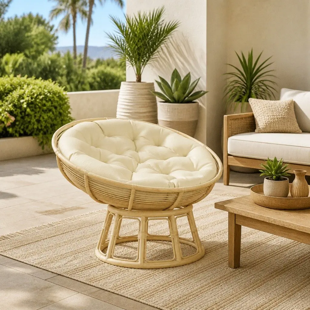 Round Cushion Oxford Fabric 100cm Cream Outdoor Indoor Chair Seat Pad