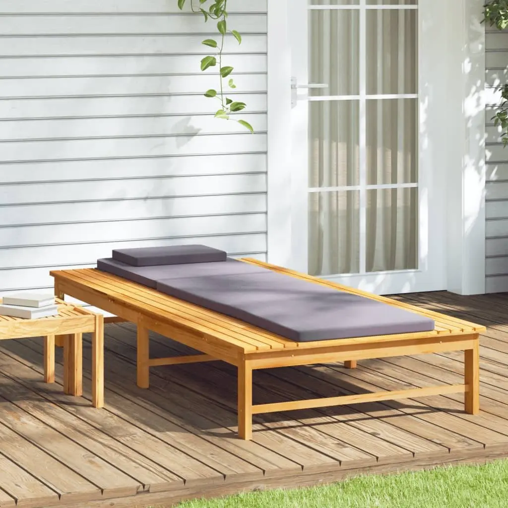 Sun Lounger with Cushion Pillow Solid Acacia Wood Adjustable Backrest Garden