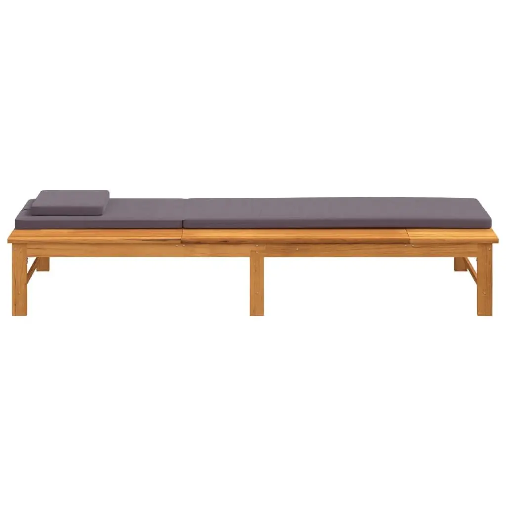 Sun Lounger with Cushion Pillow Solid Acacia Wood Adjustable Backrest Garden
