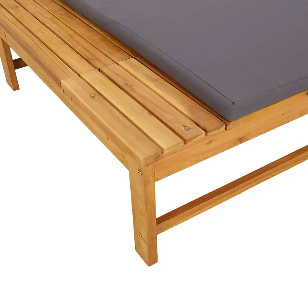 Sun Lounger with Cushion Pillow Solid Acacia Wood Adjustable Backrest Garden