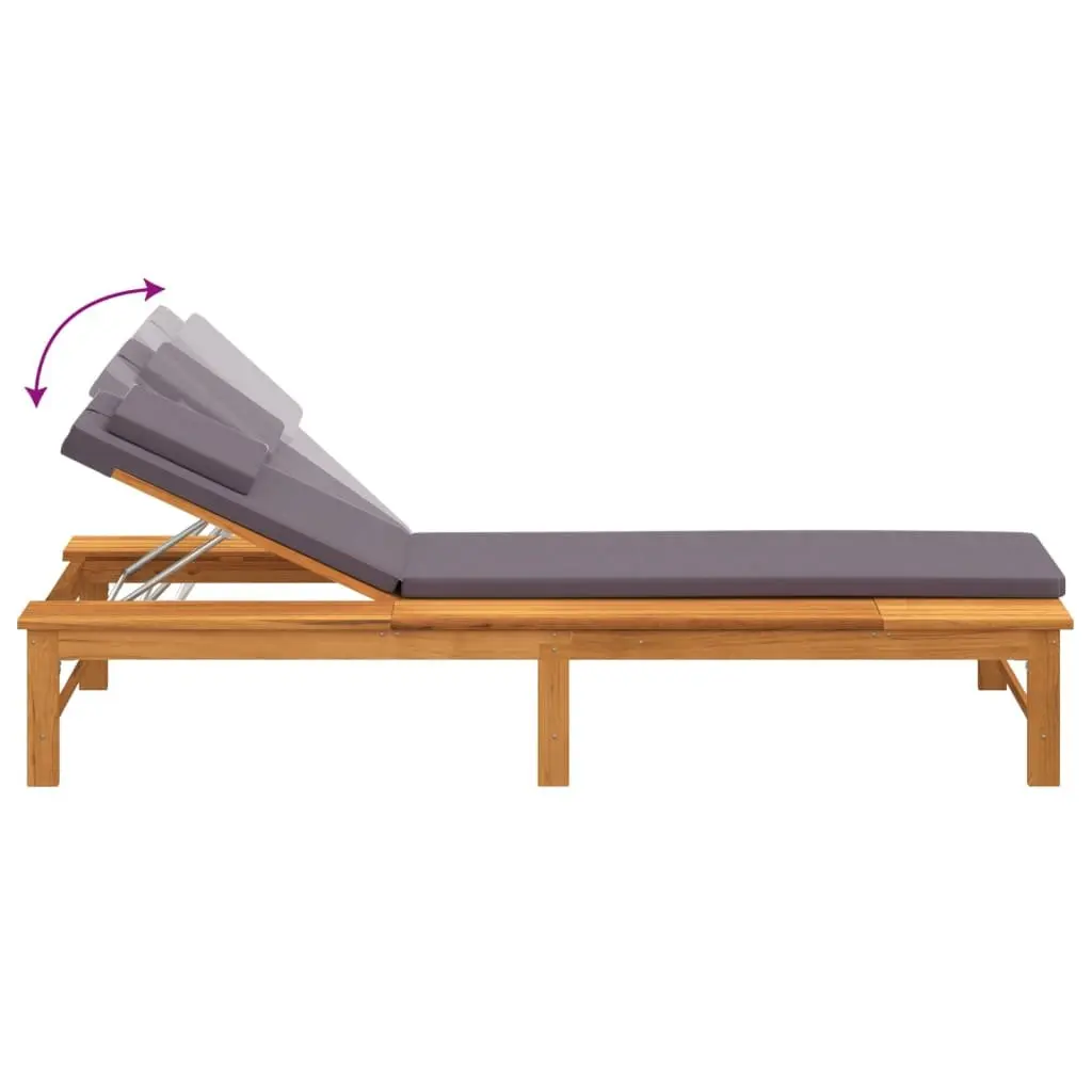 Sun Lounger with Cushion Pillow Solid Acacia Wood Adjustable Backrest Garden