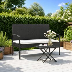 Garden Bench with Cushion Black 105cm Outdoor Seating Poly Rattan Patio