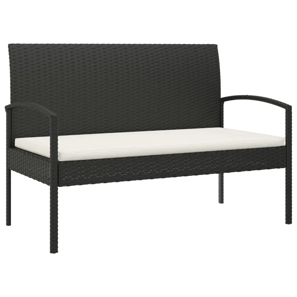 Garden Bench Poly Rattan 105cm Black Outdoor Seating with Cushion