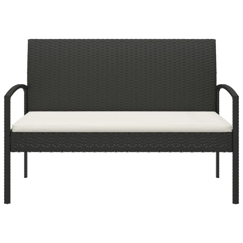 Garden Bench Poly Rattan 105cm Black Outdoor Seating with Cushion