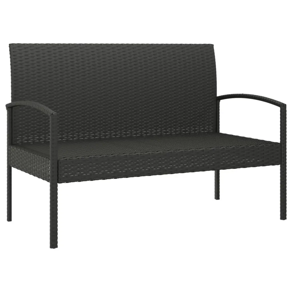 Garden Bench Poly Rattan 105cm Black Outdoor Seating with Cushion