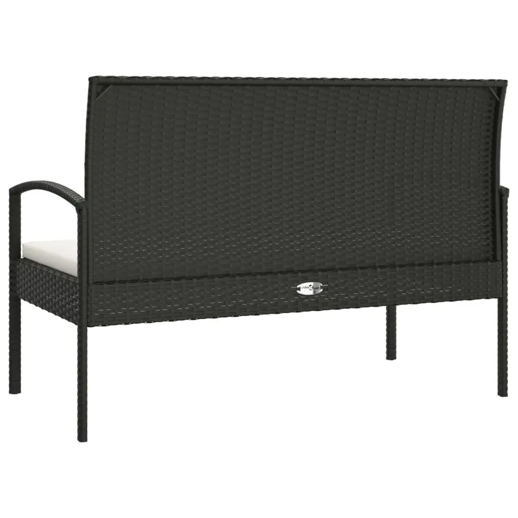 Garden Bench Poly Rattan 105cm Black Outdoor Seating with Cushion