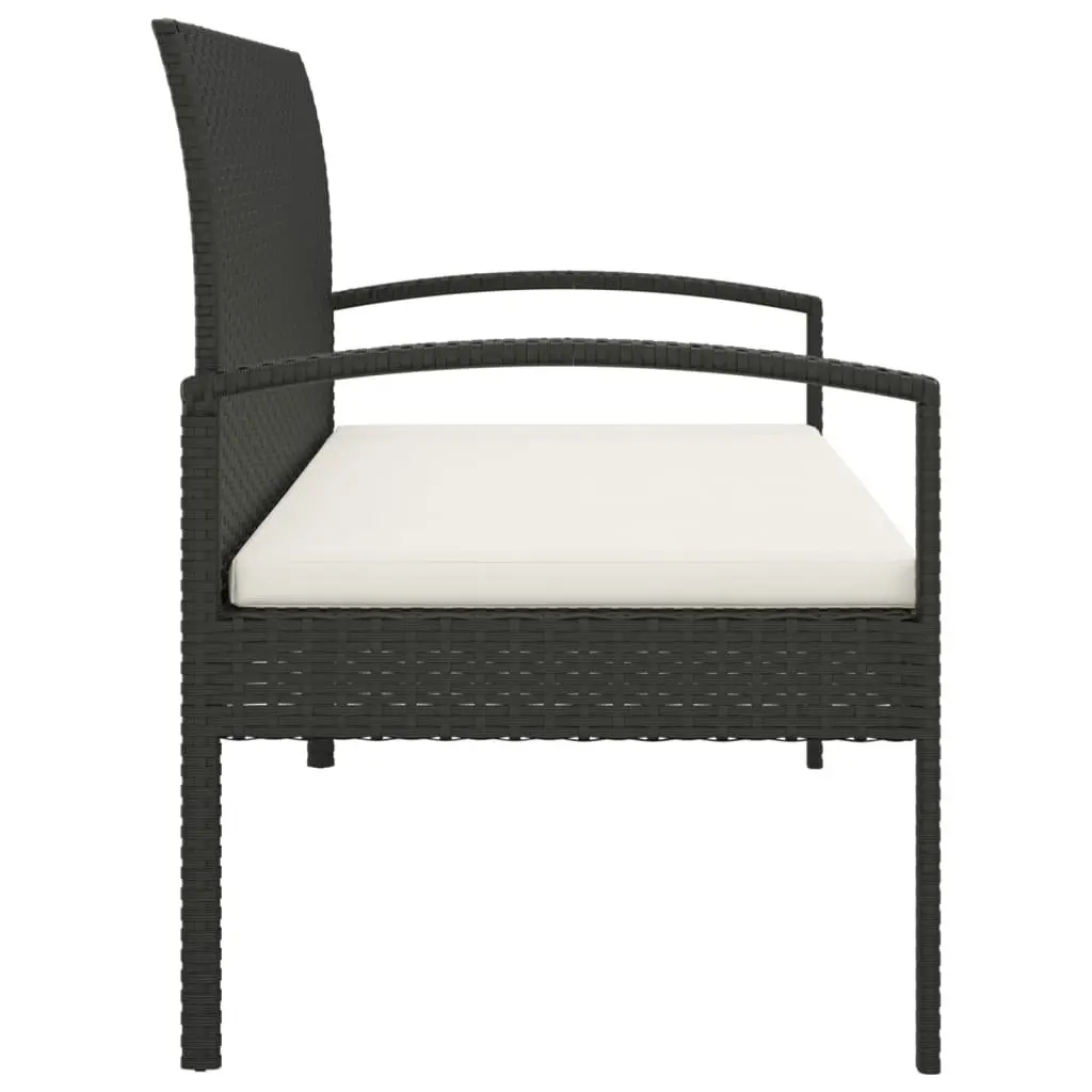 Garden Bench Poly Rattan 105cm Black Outdoor Seating with Cushion