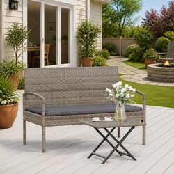 Grey Patio Garden Bench with Cushion for Relaxation