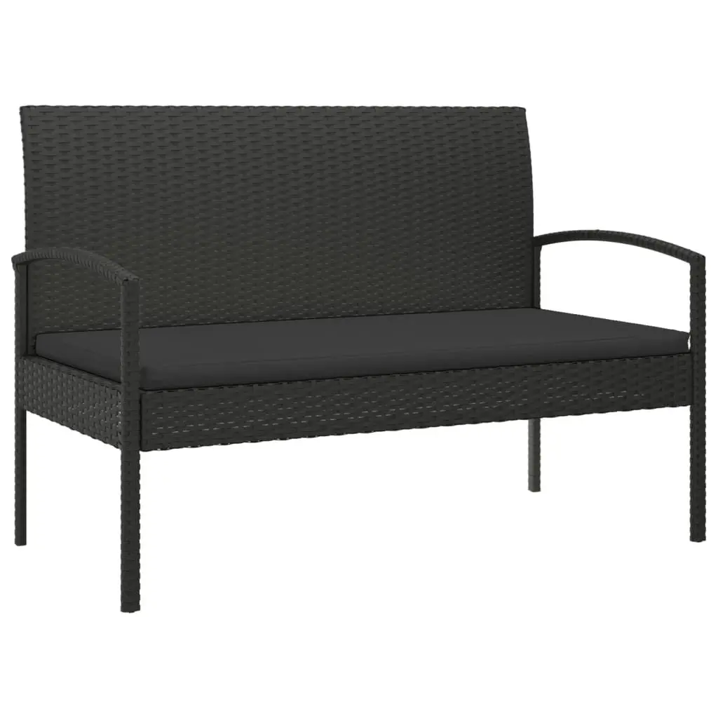 Garden Bench 105cm Black Poly Rattan Outdoor Seating with Cushion