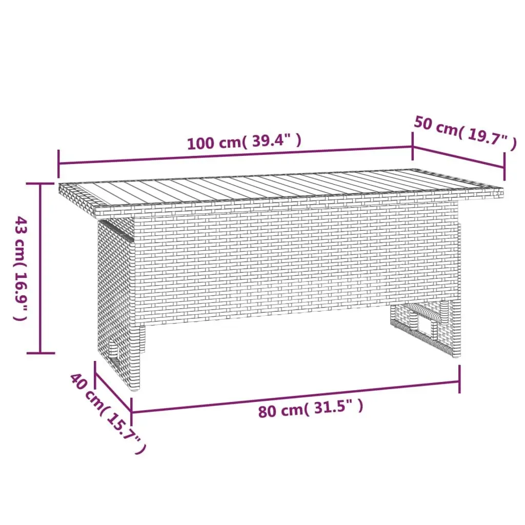 2 Piece Patio Lounge Set Grey PE Rattan with Adjustable Backrest and Acacia Wood Lift Top Table