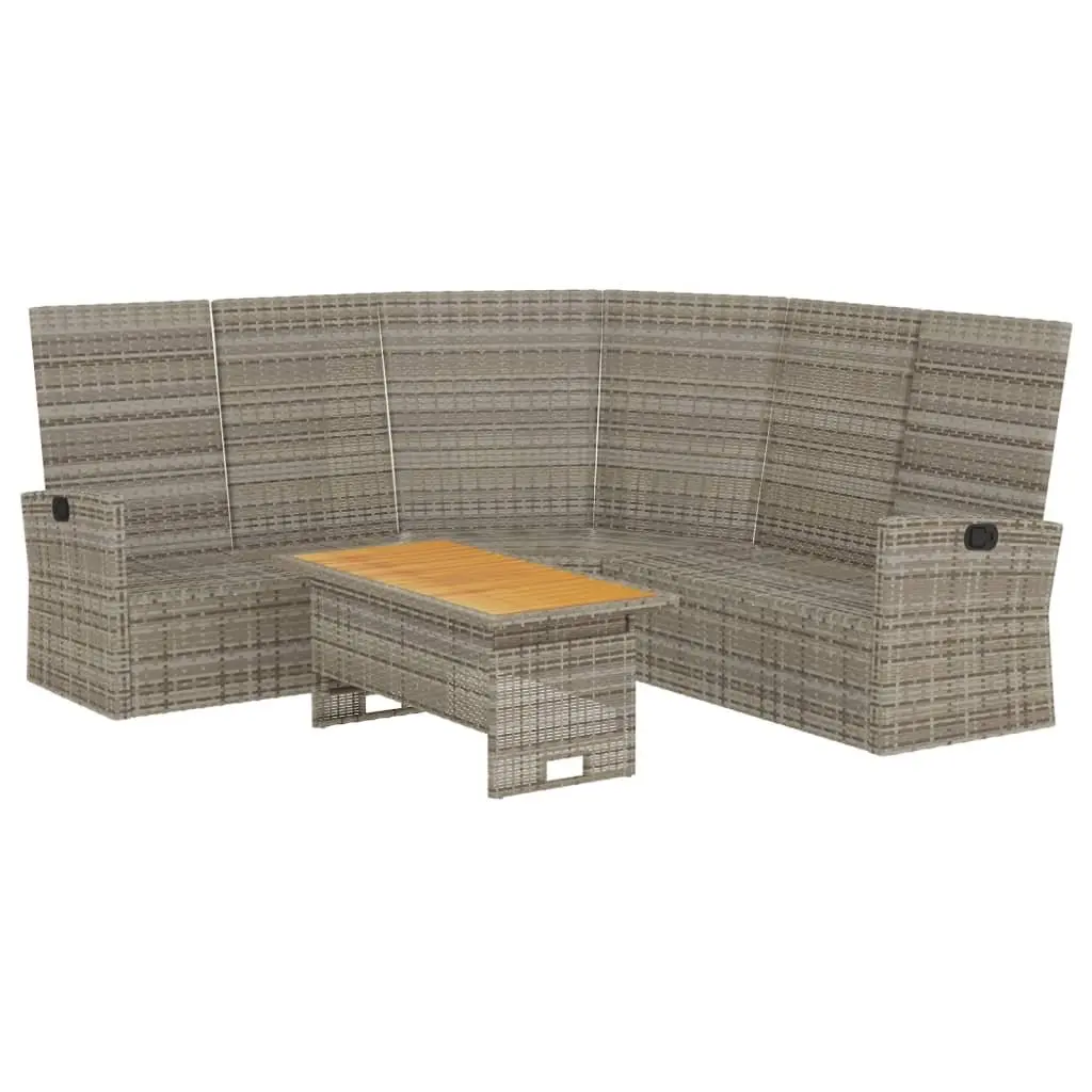 2 Piece Patio Lounge Set Grey PE Rattan with Adjustable Backrest and Acacia Wood Lift Top Table