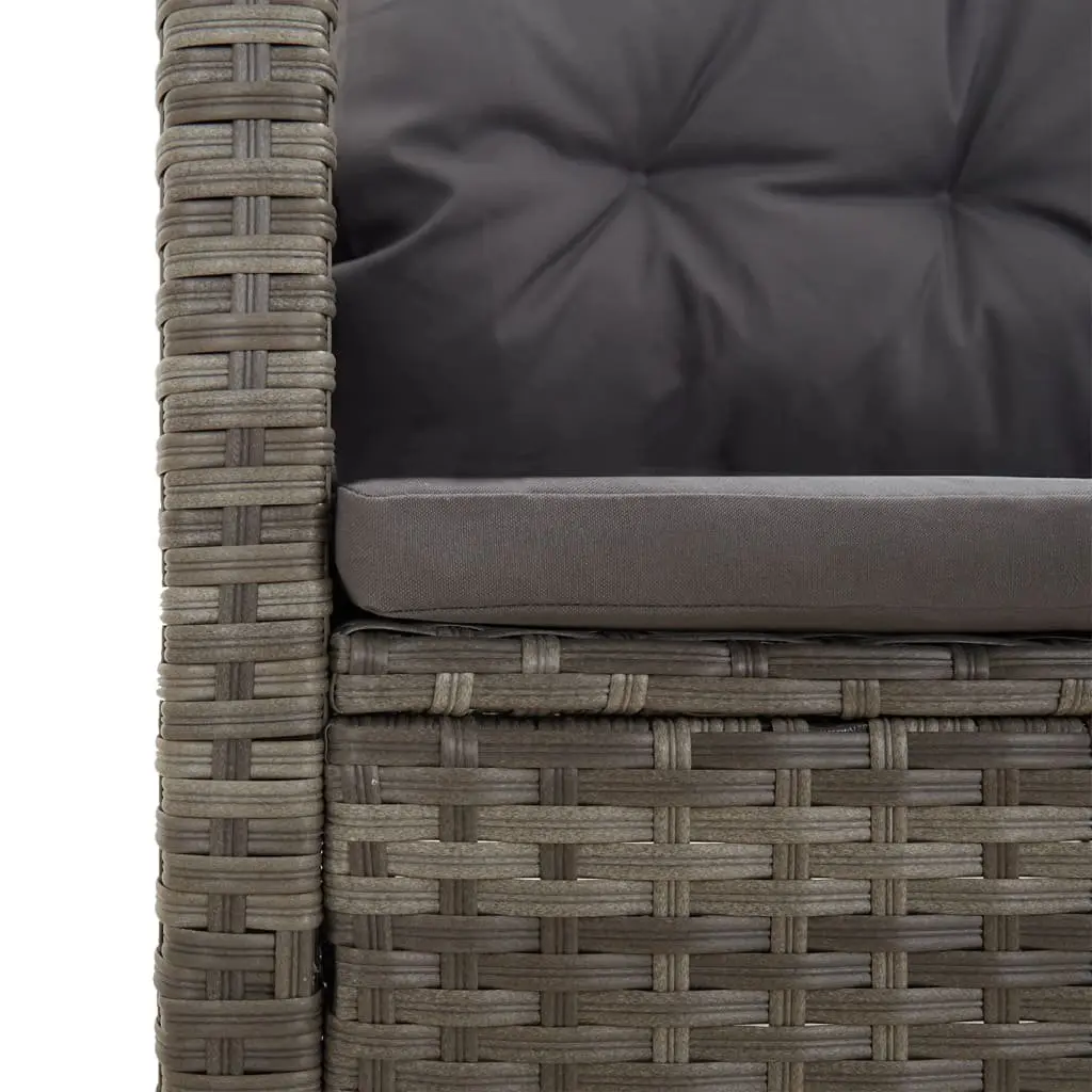 2 Piece Patio Lounge Set Grey PE Rattan with Adjustable Backrest and Acacia Wood Lift Top Table
