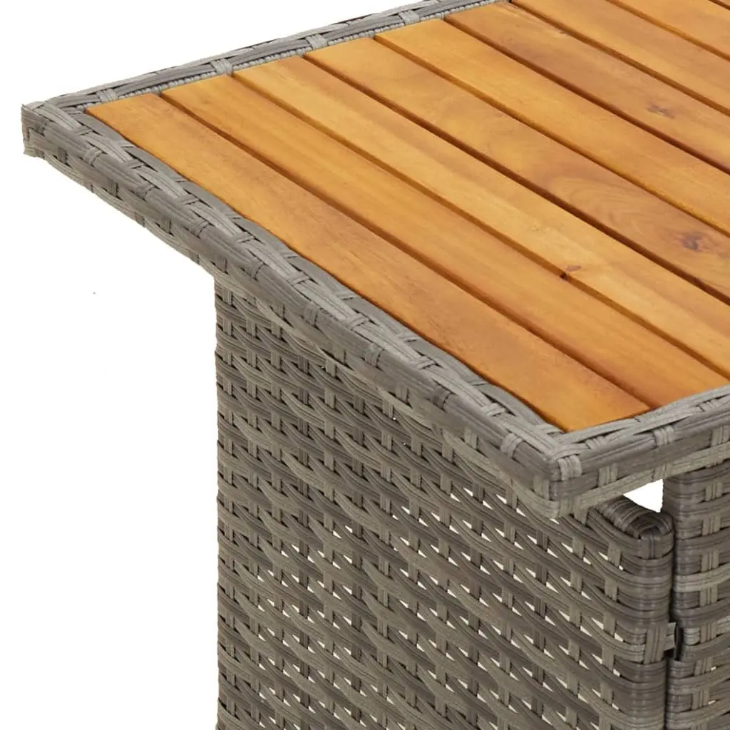 2 Piece Patio Lounge Set Grey PE Rattan with Adjustable Backrest and Acacia Wood Lift Top Table